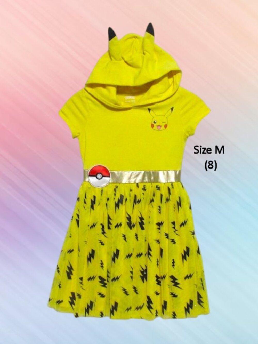 pokemon girl dress costume size 8 yellow short sleeves with hoodie color yellow